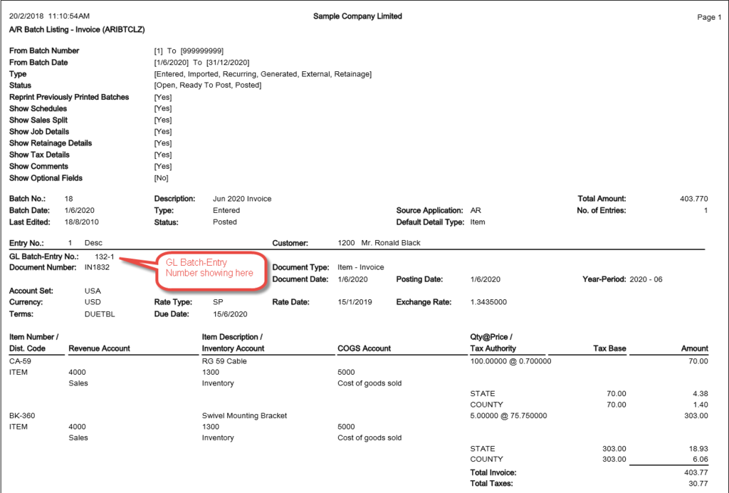 AR BATCH LISTING WITH GL INFO