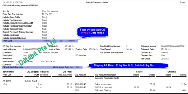 OE InvoiceShipment Posting Journal