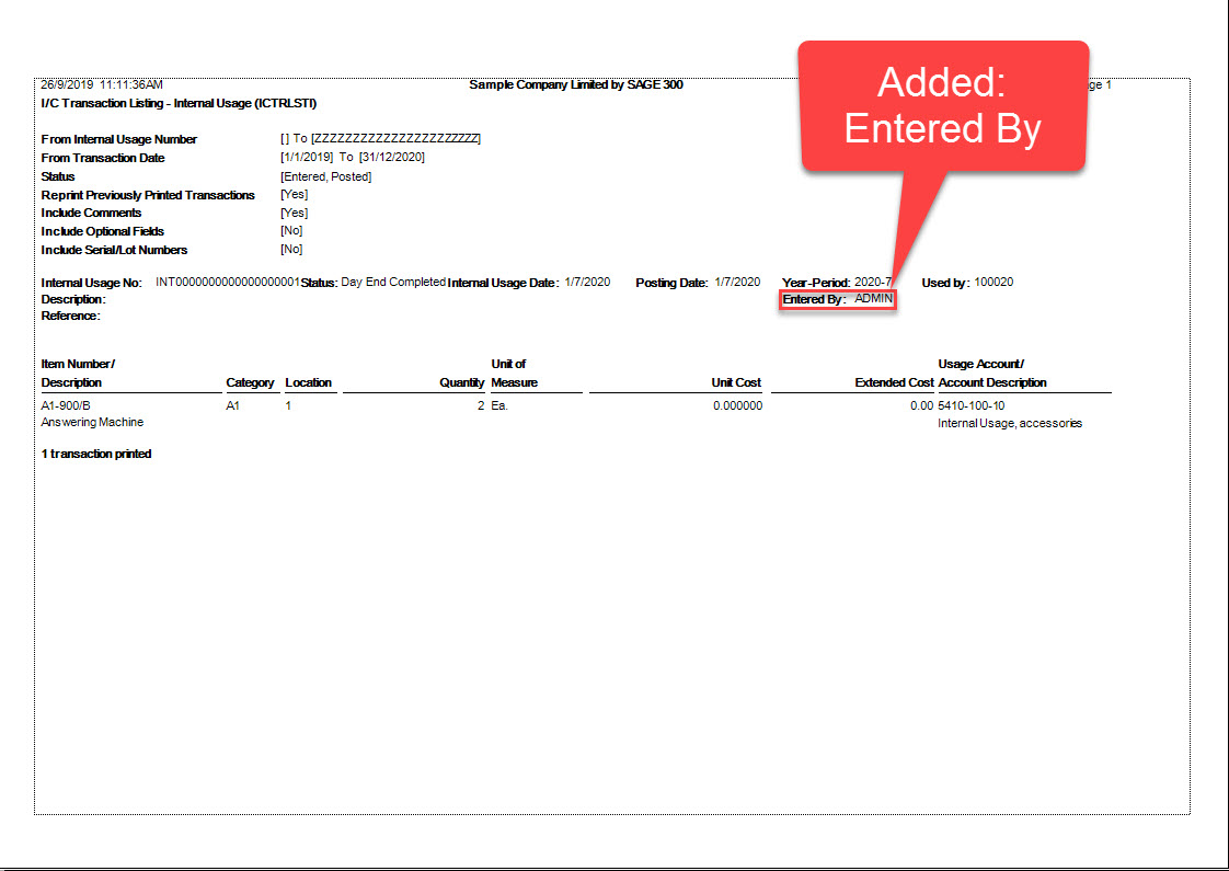 ICTRLSTI IC Trn Listing - Internal Usage