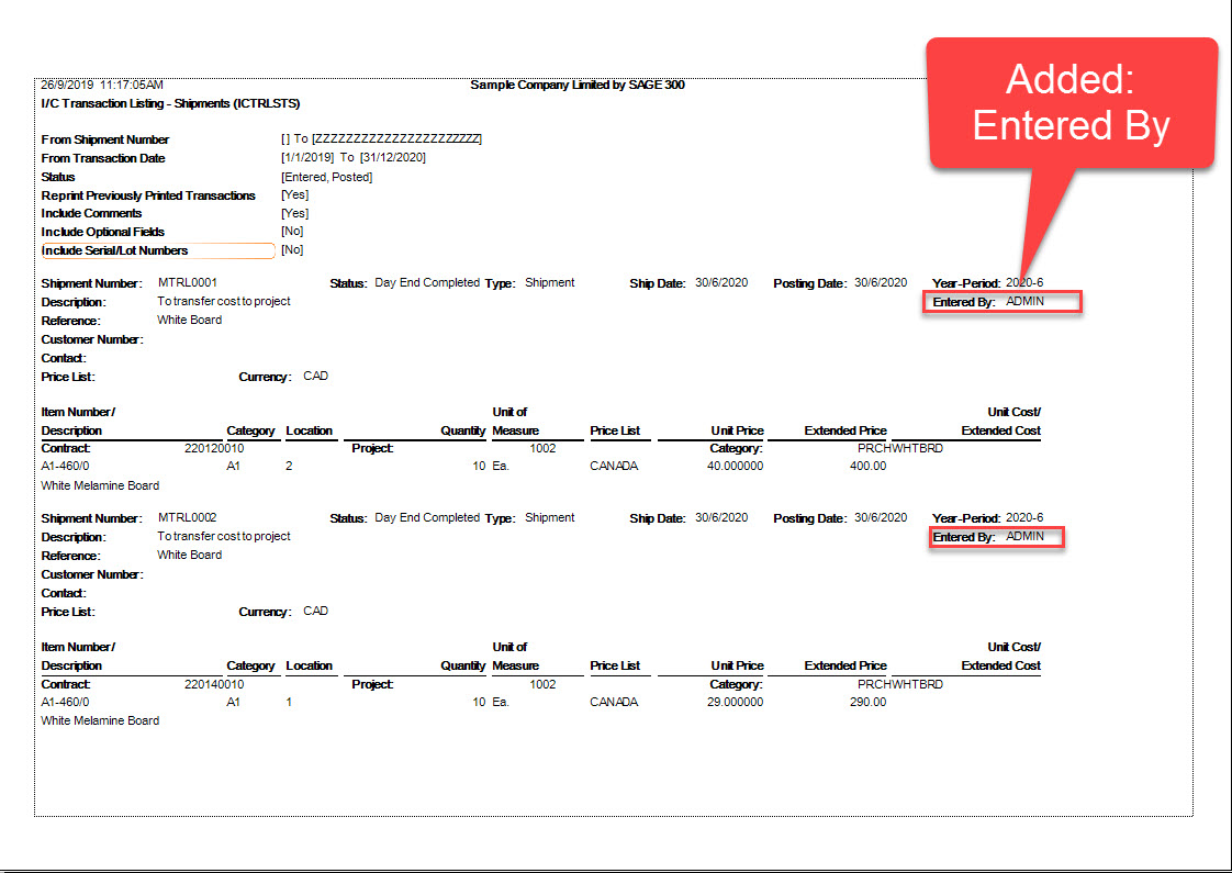 ICTRLSTS IC Trn Listing Shipment