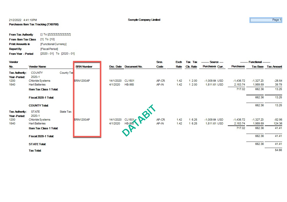 Purchase item tax tracking