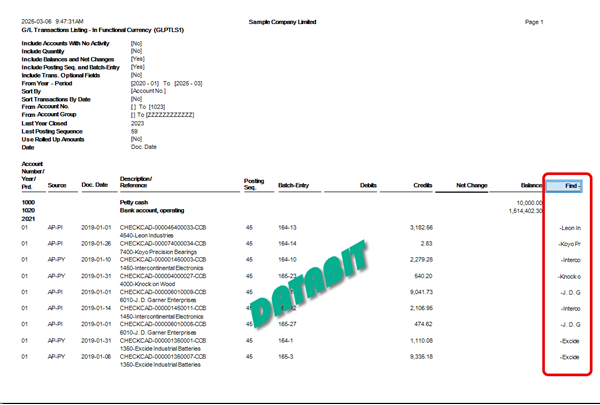 Enhanced GL Listing report