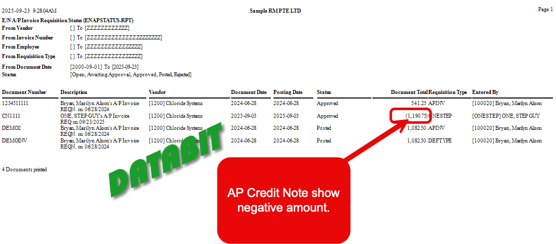 NRM AP Inv Req status