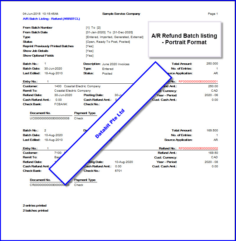 AR Refund Batch List