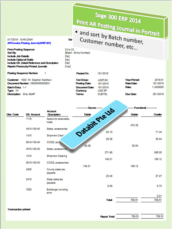 AR Invoice Posting Journal - Portrait mode