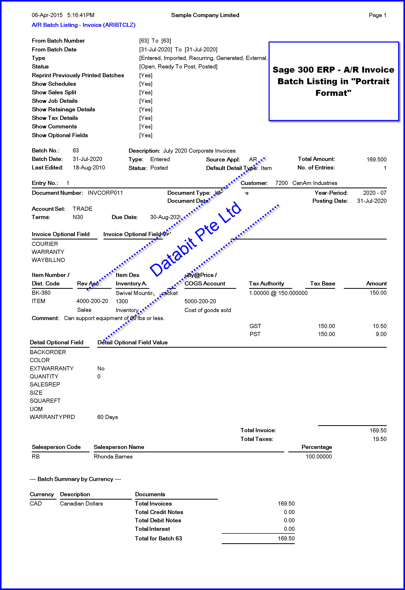 AR Invoice Batch Listing prt