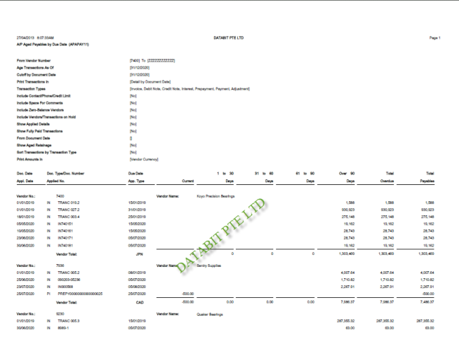 Payable aging